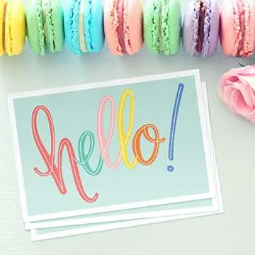 Sweetzer & Orange Hello Postcards Pack (60 Post Cards) 4x6 Postcards for Kids and Adults. 300gsm Note Cards. Blank Hello Greeting Cards, Mint Green Hello Cards