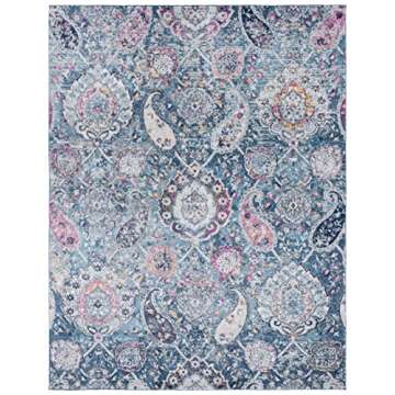SAFAVIEH Madison Collection Area Rug - 8' x 10', Blue & Grey, Boho Chic Glam Paisley Design, Non-Shedding & Easy Care, Ideal for High Traffic Areas in Living Room, Bedroom (MAD600M)