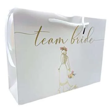 Bridesmaids Gift Bags Proposal, Euro Style With Handle & Satin Ribbon, Set Of 7. In Gold Foil For Br...