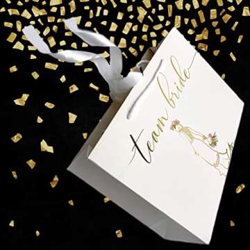 Bridesmaids Gift Bags Proposal, Euro Style With Handle & Satin Ribbon, Set Of 7. In Gold Foil For Bridal Party, Bachelorette Favors, I Do Crew Or Team Bride Tribe Gifts. (White & Gold Foil, 7)