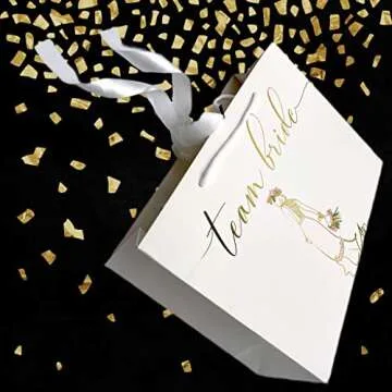 Bridesmaids Gift Bags Proposal, Euro Style With Handle & Satin Ribbon, Set Of 7. In Gold Foil For Bridal Party, Bachelorette Favors, I Do Crew Or Team Bride Tribe Gifts. (White & Gold Foil, 7)