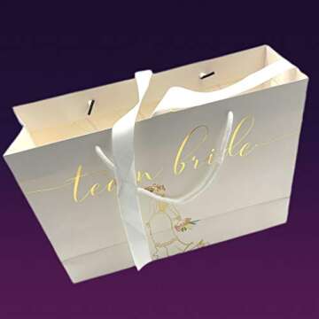 Bridesmaids Gift Bags Proposal, Euro Style With Handle & Satin Ribbon, Set Of 7. In Gold Foil For Bridal Party, Bachelorette Favors, I Do Crew Or Team Bride Tribe Gifts. (White & Gold Foil, 7)