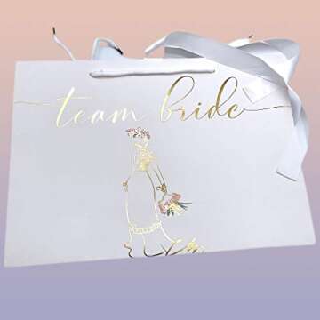 Bridesmaids Gift Bags Proposal, Euro Style With Handle & Satin Ribbon, Set Of 7. In Gold Foil For Bridal Party, Bachelorette Favors, I Do Crew Or Team Bride Tribe Gifts. (White & Gold Foil, 7)