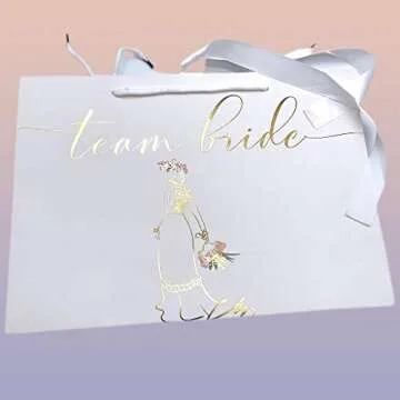 Bridesmaids Gift Bags Proposal, Euro Style With Handle & Satin Ribbon, Set Of 7. In Gold Foil For Bridal Party, Bachelorette Favors, I Do Crew Or Team Bride Tribe Gifts. (White & Gold Foil, 7)
