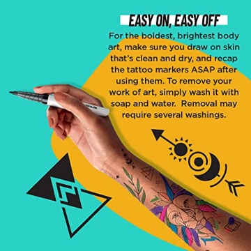 BIC BodyMark Temporary Tattoo Markers - 8 Assorted Colors, Skin-Safe