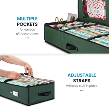 ZOBER Wrapping Paper Storage Containers - 40 Inch Gift Wrapping Organizer Storage W/Interior Pockets - Fits 20 Standard Rolls of Wrapping Paper, Bows, and Ribbons
