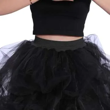 WDPL Women's Long Skirt Gathered Ruffles Tulle Slit Side Evening Party Skirts Medium Black