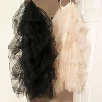 WDPL Women's Long Skirt Gathered Ruffles Tulle Slit Side Evening Party Skirts Medium Black