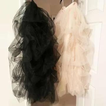 WDPL Women's Long Skirt Gathered Ruffles Tulle Slit Side Evening Party Skirts Medium Black