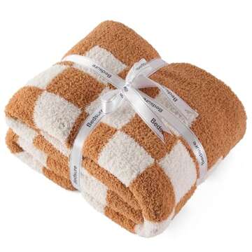 Bedsure Checkered Throw Blanket for Couch - Super Soft, Cozy & Warm Knit Blanket, Breathable, Lightw...