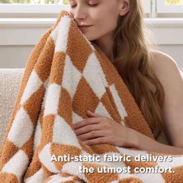Bedsure Checkered Throw Blanket for Couch - Super Soft, Cozy & Warm Knit Blanket, Breathable, Lightweight & Fluffy for Bed & Sofa, Checkered Camel, 50x60 Inches