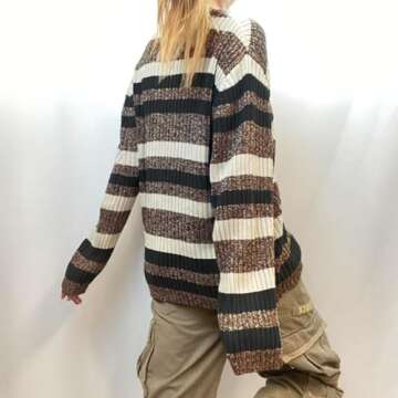 ROAONOCOMO Women Y2K Printed Pullover Sweater Star Print Oversized Knit Jumper Long Sleeve Aesthetic Sweatshirt Streetwear