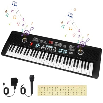 61-Key Portable Electronic Piano for Beginners with Microphone and Teaching Content