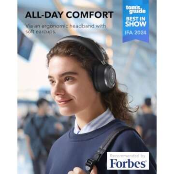 Soundcore Space One Pro by Anker, Adaptive Active Noise Cancelling Headphones Driven by 6 Mics, Super Foldable Design, 60H Lossless Audio, Ultra-Fast Charging, Hi-Res Wireless Audio, Comfortable Fit