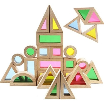 Agirlgle Rainbow Wooden Building Blocks 24 Pcs Kids Educational Toy