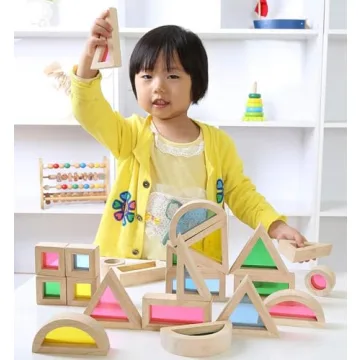 Agirlgle Rainbow Wooden Building Blocks 24 Pcs Kids Educational Toy