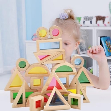 Agirlgle Rainbow Wooden Building Blocks 24 Pcs Kids Educational Toy