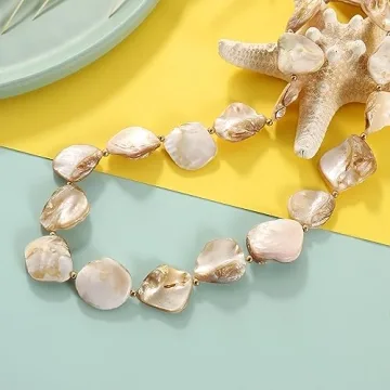 Firstmeet Natural Freshwater Shell Choker Necklace for Women