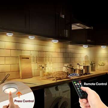 LED Puck Lights with Remote Control, Battery Operated Wireless Closet Light, Under Cabinet Lights St...