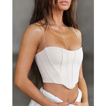 Jemer White Going Out Tops for Women Rave Outfits Bra Two 2 Piece Country Concert Sexy Crop Top Free Trendy Cute Bustier Lingerie People Club Dressy Tank Cropped Shirt Womens Dupe Clothes Cami