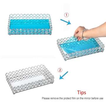 Feyarl Crystal Perfume Tray Cosmetic Vanity Makeup Tray Mirrored Jewelry Trinket Rings Earrings Organizer Storage Decorative Tray for Dresser Countertop Wedding Home Bathroom(13.7" x 7.87")