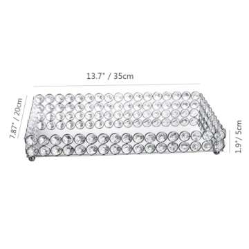 Feyarl Crystal Perfume Tray Cosmetic Vanity Makeup Tray Mirrored Jewelry Trinket Rings Earrings Organizer Storage Decorative Tray for Dresser Countertop Wedding Home Bathroom(13.7" x 7.87")
