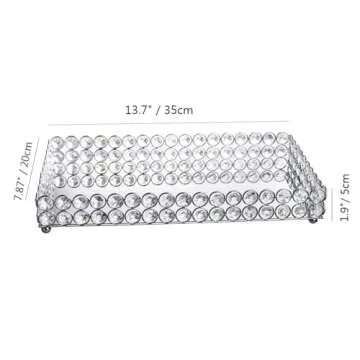 Feyarl Crystal Perfume Tray Cosmetic Vanity Makeup Tray Mirrored Jewelry Trinket Rings Earrings Organizer Storage Decorative Tray for Dresser Countertop Wedding Home Bathroom(13.7" x 7.87")