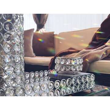 Feyarl Crystal Perfume Tray Cosmetic Vanity Makeup Tray Mirrored Jewelry Trinket Rings Earrings Organizer Storage Decorative Tray for Dresser Countertop Wedding Home Bathroom(13.7" x 7.87")