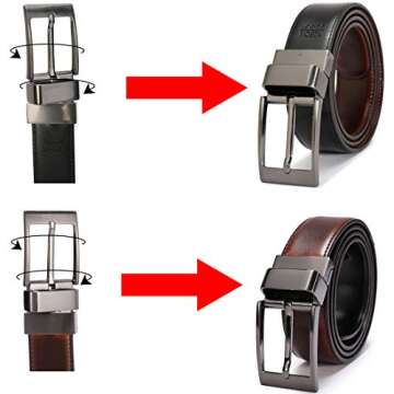 beltox fine Men's Dress Belt Leather Reversible 1.25" Wide Rotated Buckle Gift Box（Black Buckle wi...
