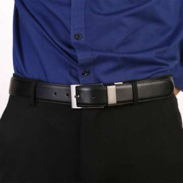 beltox fine Men's Dress Belt Leather Reversible 1.25" Wide Rotated Buckle Gift Box（Black Buckle with Cognac/Black Belt,30-32）