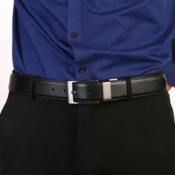 beltox fine Men's Dress Belt Leather Reversible 1.25" Wide Rotated Buckle Gift Box（Black Buckle with Cognac/Black Belt,30-32）