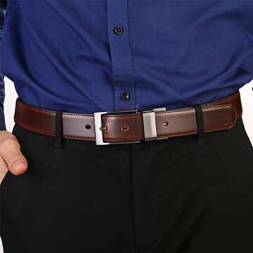 beltox fine Men's Dress Belt Leather Reversible 1.25" Wide Rotated Buckle Gift Box（Black Buckle with Cognac/Black Belt,30-32）