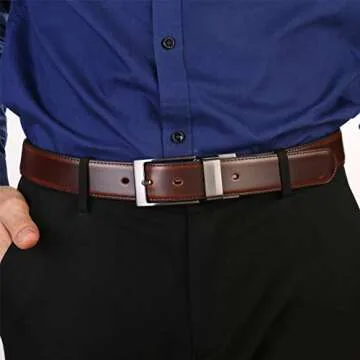beltox fine Men's Dress Belt Leather Reversible 1.25" Wide Rotated Buckle Gift Box（Black Buckle with Cognac/Black Belt,30-32）