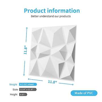 Art3d Decorative 3D Wall Panels in Diamond Design, 12"x12" Matt White (33 Pack)