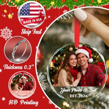 Personalized Christmas Ornaments with Photo and Text - Custom Glass Decorations