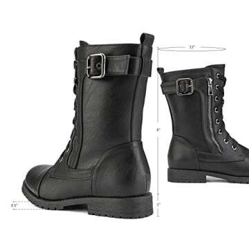 DREAM PAIRS Women's Mid Calf Built-in Wallet Pocket Lace up Military Combat Boots,Size 7,Black,MISSION
