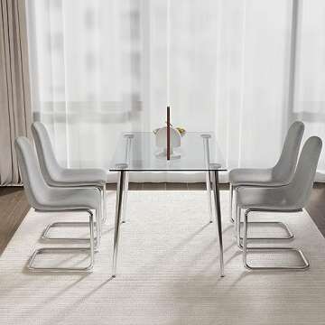 Mcltopz Glass Dining Table Set for 4, 51" Kitchen Dining Room Set, 5 Piece Dining Table Set, Kitchen...