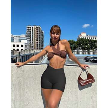 OQQ Women's 3 Piece Yoga Shorts Ribbed Seamless Workout High Waist Cross Over Athletic Leggings Blac...