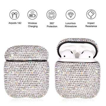Sparkly Diamond Case for AirPods with Keychain, Shockproof Protective Premium Bling Rhinestone Cover...