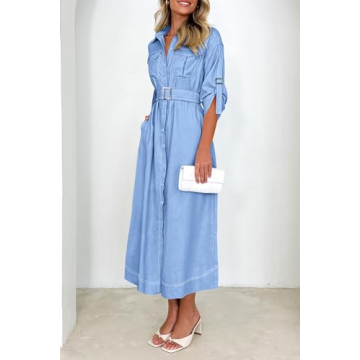 Stylish PRETTYGARDEN Women's Maxi Shirt Dress