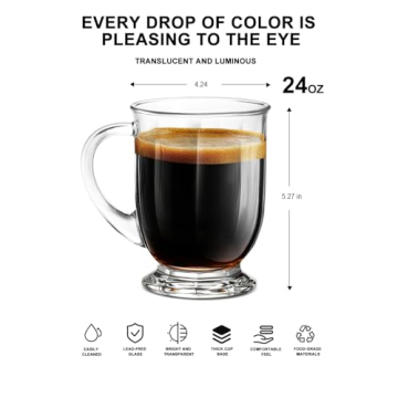 LUXU 24 OZ Glass Coffee Mugs Set for Hot & Cold Beverages