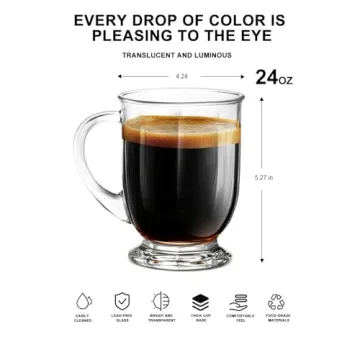 LUXU 24 OZ Glass Coffee Mugs Set for Hot & Cold Beverages