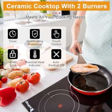Winado 2 Burners Electric Ceramic Cooktop - 20 inch, Multi-function, 3000W, Timer & Safety Lock