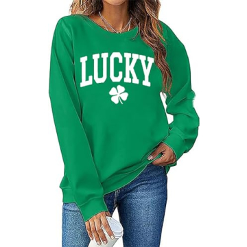 BINLANHANAT Women St. Patrick's Day Lucky Shamrock Sweatshirt - Clover Graphic Long Sleeve Irish Top
