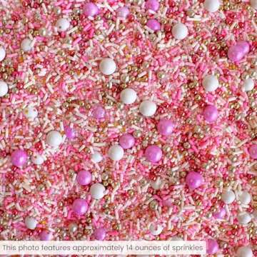 Pink Velvet Sprinkle Mix| Made In USA By Sprinkle Pop| Pastel Pink White Sprinkles with Gold Silver Metallic Dragee| For Decorating Princess Baby Shower Gender Reveal Cake Cupcakes Donut Brownies, 4oz