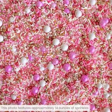 Pink Velvet Sprinkle Mix| Made In USA By Sprinkle Pop| Pastel Pink White Sprinkles with Gold Silver Metallic Dragee| For Decorating Princess Baby Shower Gender Reveal Cake Cupcakes Donut Brownies, 4oz