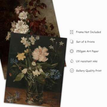 Whaline 6Pcs Dark Botanical Gallery Wall Art Prints Dark Academia Wall Decor Peony Vintage Oil Paint...