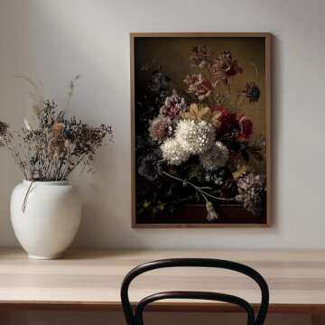 Whaline 6Pcs Dark Botanical Gallery Wall Art Prints Dark Academia Wall Decor Peony Vintage Oil Painting Floral Wall Art Poster for Halloween Gallery Bedroom Living Room(UNFRAMED)