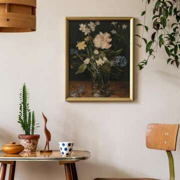 Whaline 6Pcs Dark Botanical Gallery Wall Art Prints Dark Academia Wall Decor Peony Vintage Oil Painting Floral Wall Art Poster for Halloween Gallery Bedroom Living Room(UNFRAMED)