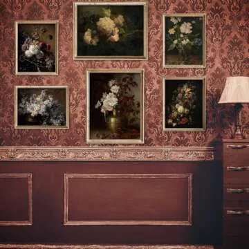 Whaline 6Pcs Dark Botanical Gallery Wall Art Prints Dark Academia Wall Decor Peony Vintage Oil Painting Floral Wall Art Poster for Halloween Gallery Bedroom Living Room(UNFRAMED)